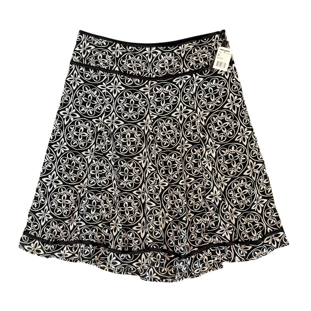 NWT Ingredients Vintage Black Floral Geo Print Midi Skirt Chiffon A Line Medium